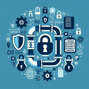 "Infografía sobre herramientas de seguridad esenciales para proteger pipelines de datos en 2024, destacando software de encriptación, firewalls y soluciones de auditoría."